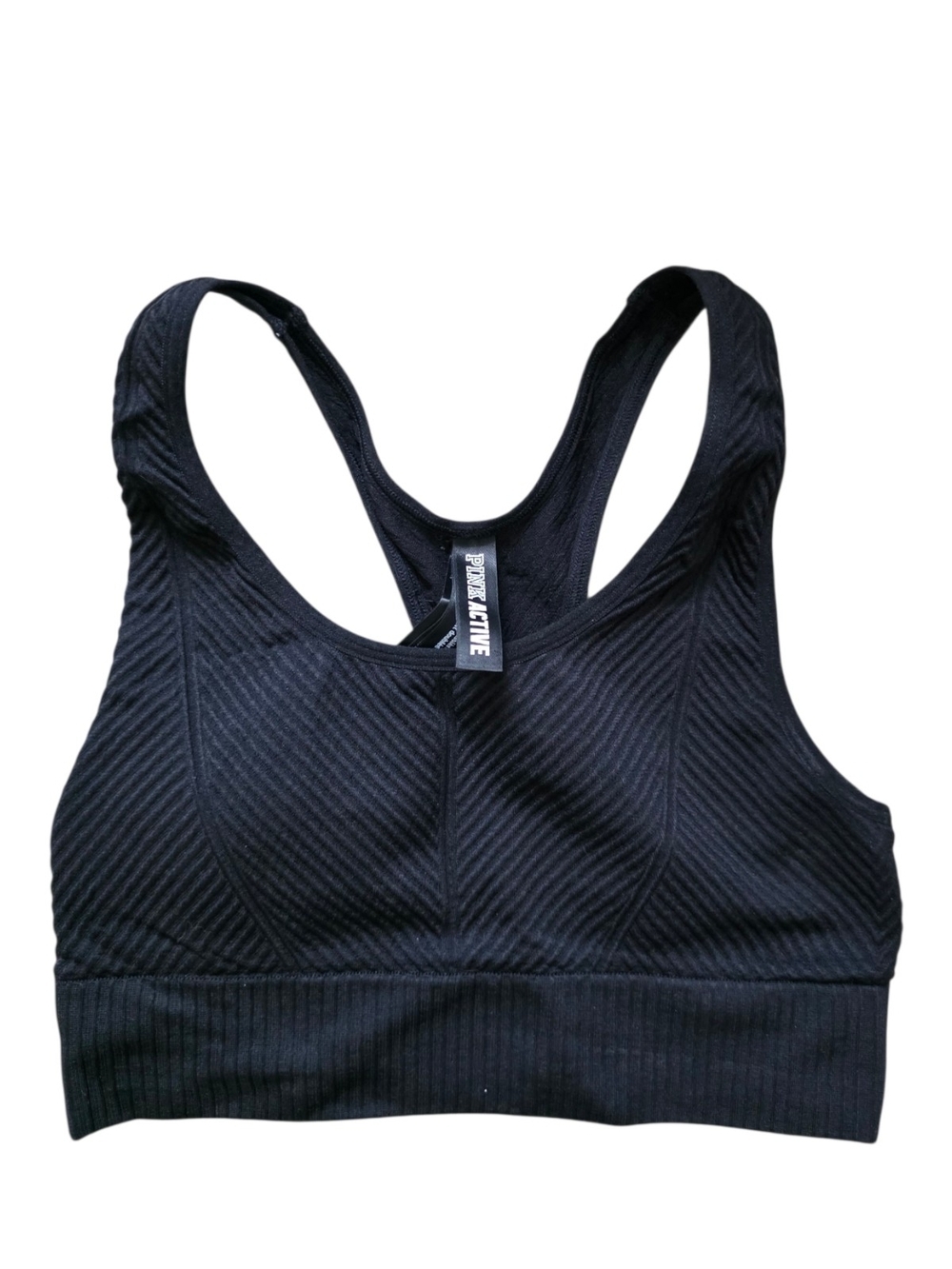 PINK Victoria's Secret Black Ribbed Racerback Sports Bra